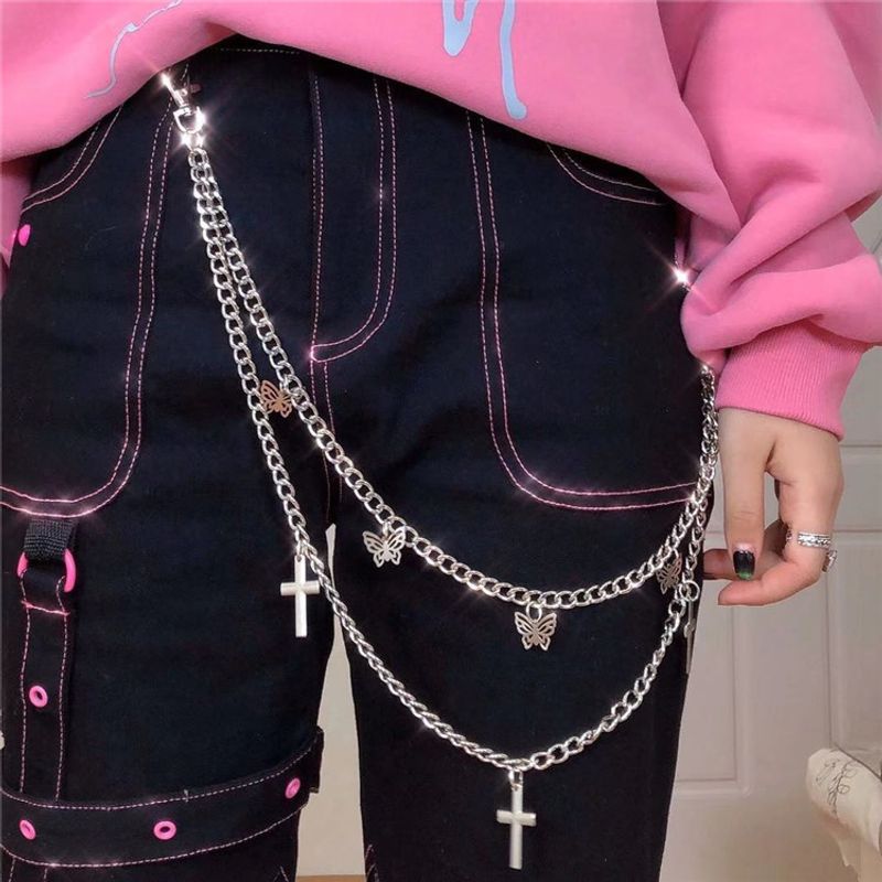 Accessori per la vita delle donne, pantaloni alla moda, catena, ciondolo a farfalla, stile punk hip hop, coppia_voghion.com
