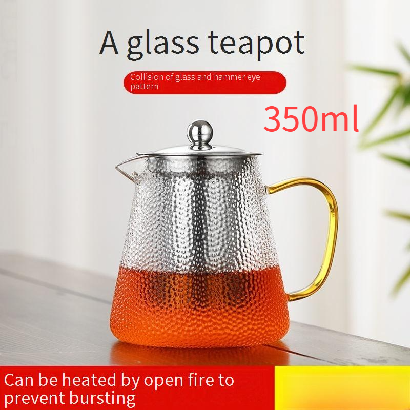 Glass Teapot - Handmade Hammered Texture, Heat-Resistant Borosilicate With Removable Stainless Steel Filter (800ml, Stovetop Safe, Clear View Design)​_voghion.com
