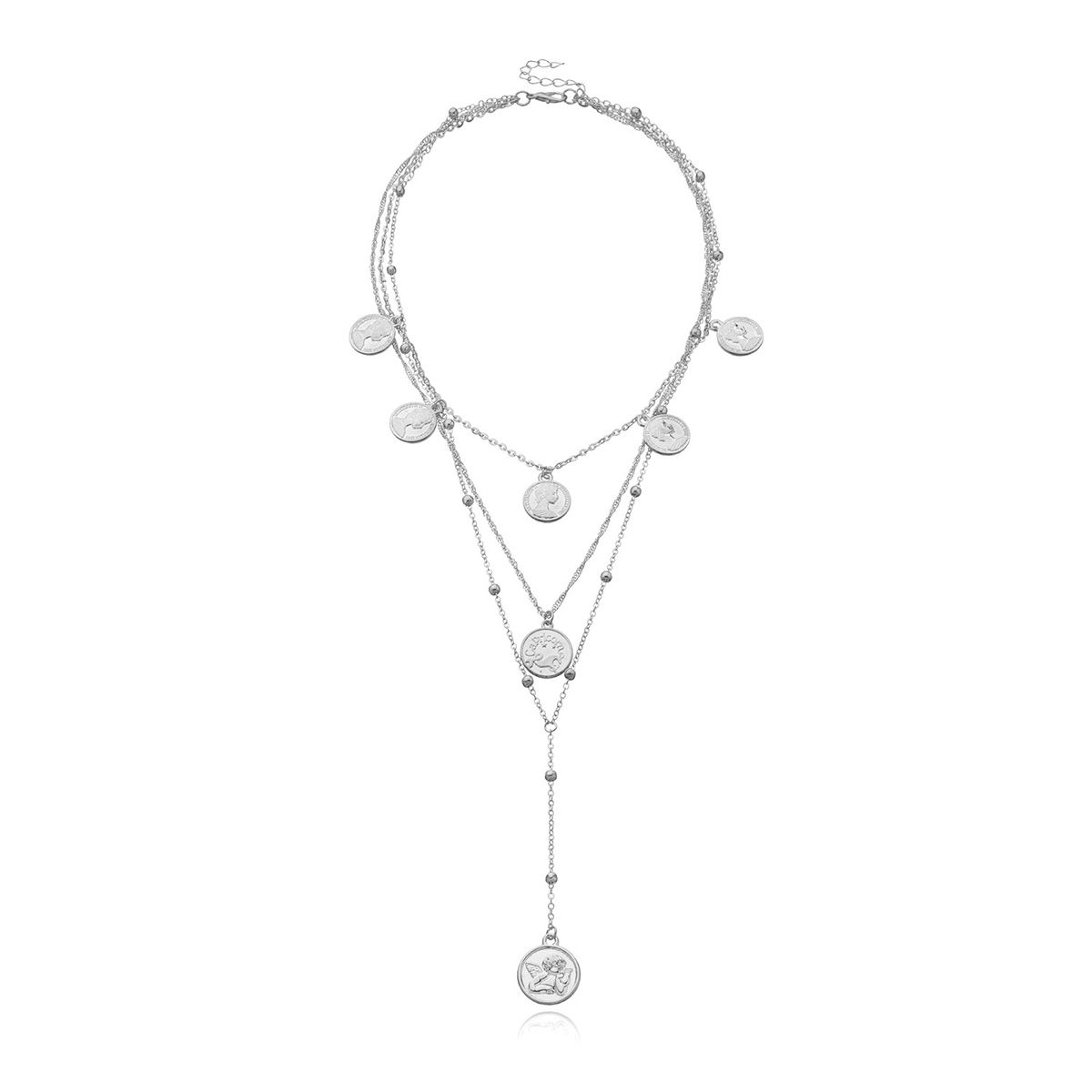 Ékszerek Többrétegű ötvözetből készült, kerek lemezből készült, kerek gyöngyös hosszú nyaklánc nőknek Divatos, retró személyiségű, új ékszerek_voghion.com