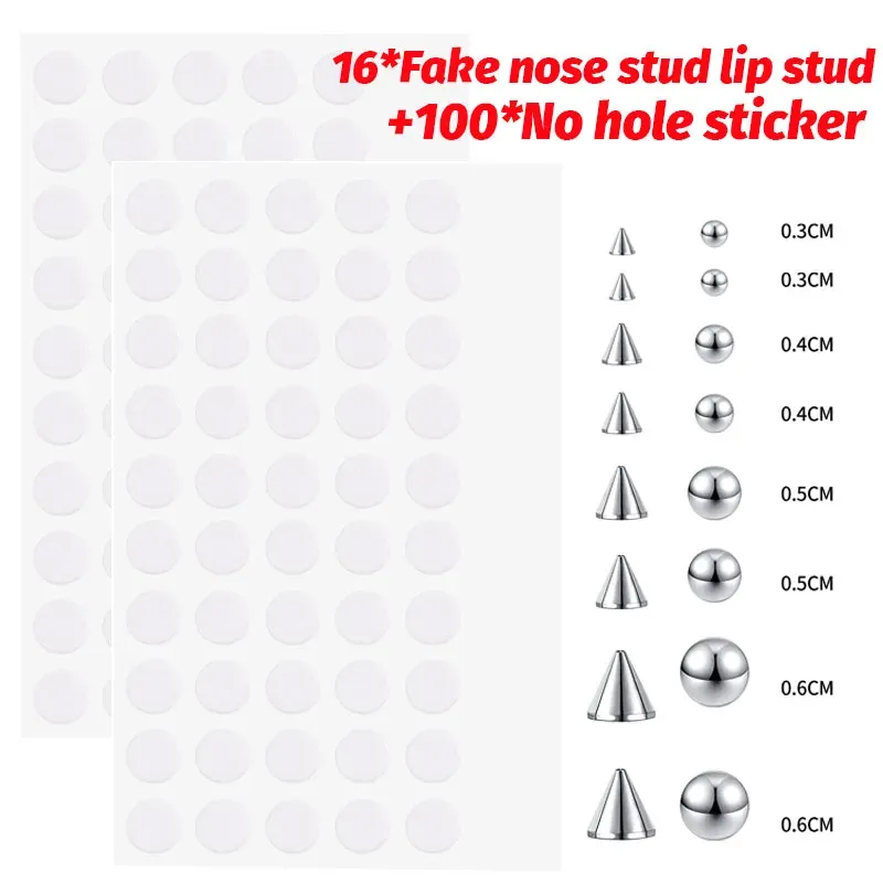 LuxeGems Co Fake Piercing Stud Set Fake Nose Ring Stud With Sticker Pack Fake Eyebrow Lips Piercing Non Piercied Earring Stud Body Jewelry_voghion.com