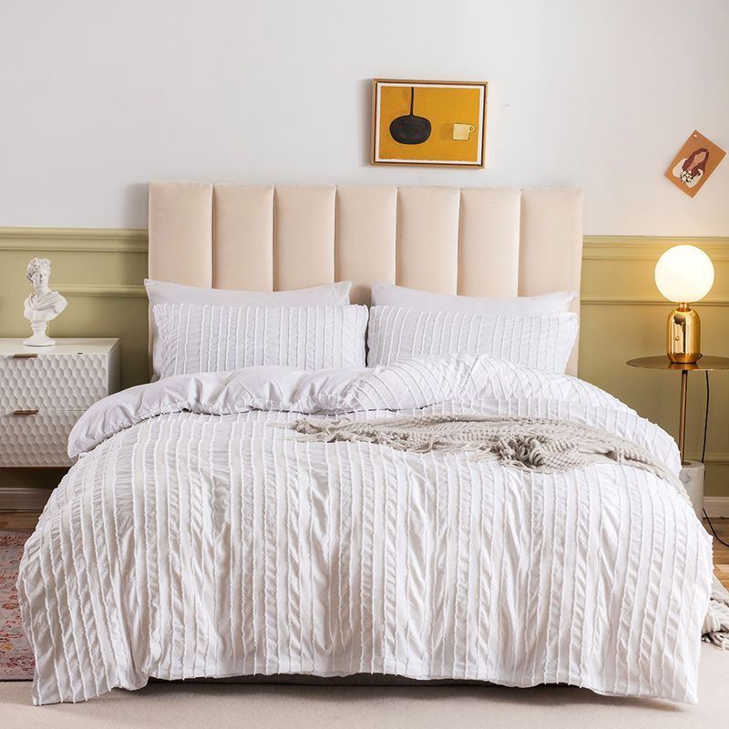 Conjunto de capa de edredom bordado estilo boho quadrado ondulado com tufos e três peças_voghion.com
