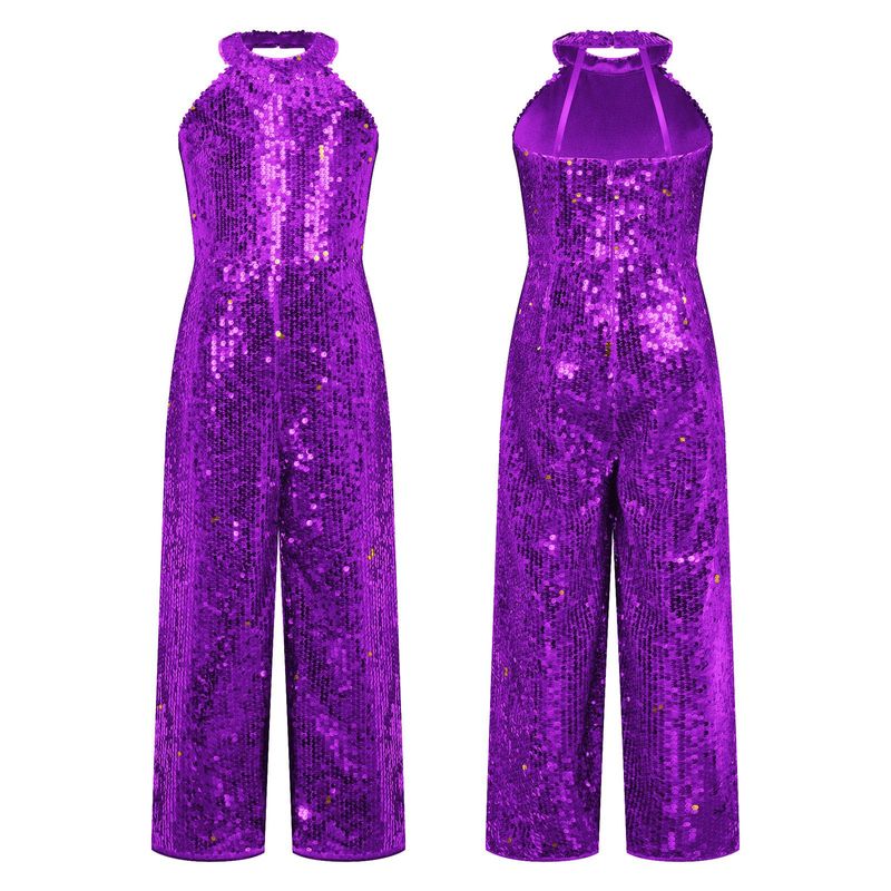 designerKid Girls Sequins Dance Jumpsuit Ballerina Costume Halter Sleeveless Latin Jazz Ballet Dancewear Leotard Party Stage Performance_voghion.com