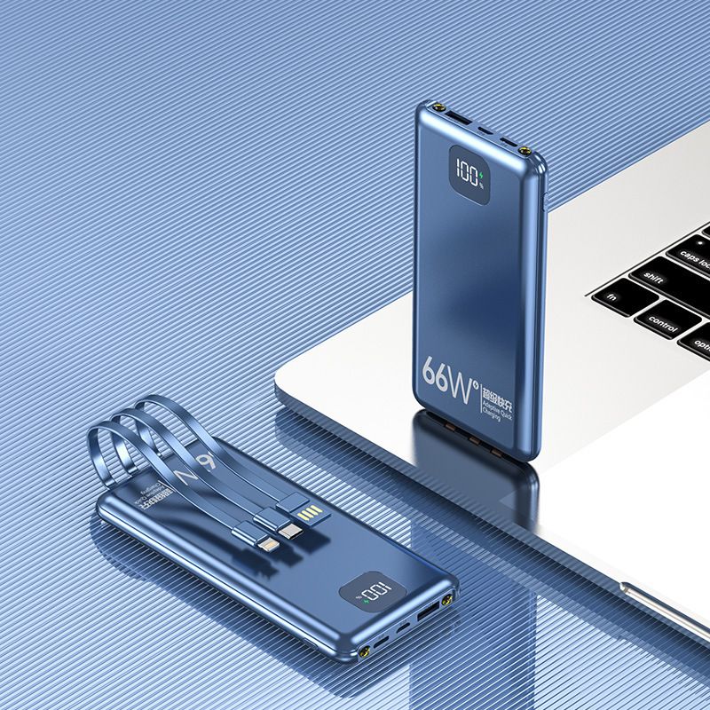 20000mAh Ultra-Slim Portable Power Bank With Built-in Cables, 22.5W Fast Charging, Compact Design For Travel (Blue/Black)_voghion.com