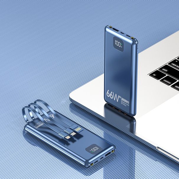 20000mAh Ultra-Slim Portable Power Bank With Built-in Cables, 22.5W Fast Charging, Compact Design For Travel (Blue/Black)_voghion.com