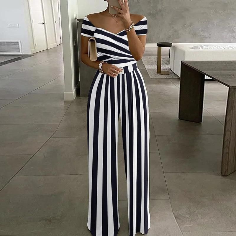 Women's one-shoulder style commuter print casual high-waisted romper_voghion.com