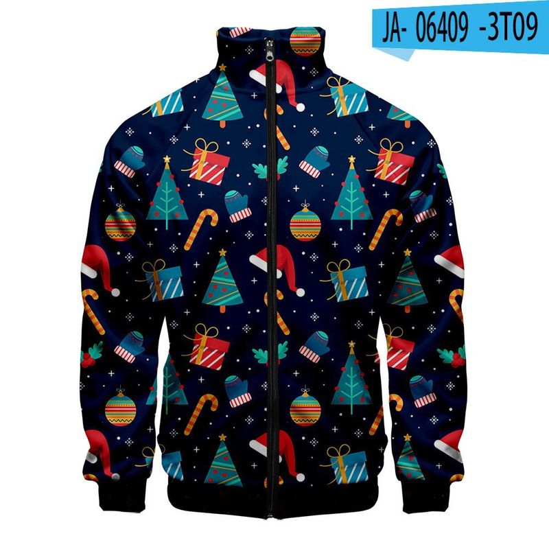 Herrenbekleidung Weihnachten Rundhals 3D Farbdruck Lässiges Sweatshirt mit Reißverschluss und Stehkragen_voghion.com