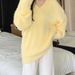 girl Cream Yellow Mink Velvet V-Neck Sweater Women, Loose Gentle Lazy Style Pullover Knitwear For Autumn And Winter, Thick_voghion.com