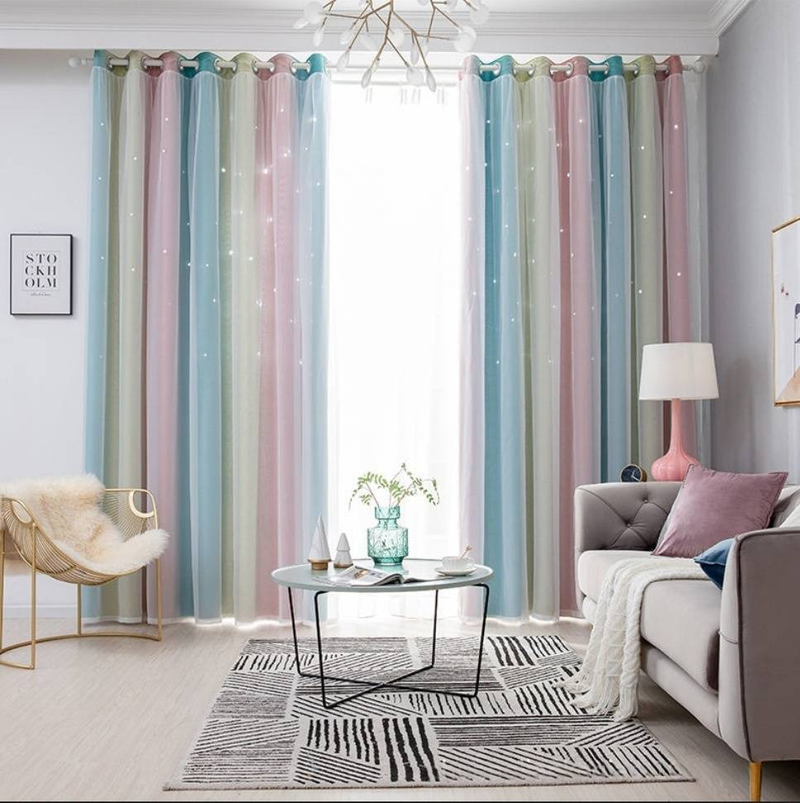 Morandi Gradient Striped Blackout Sheer Curtains - Dual Layer Thermal Insulated Window Drapes (Noise Reducing For Living Room/Bedroom)​_voghion.com