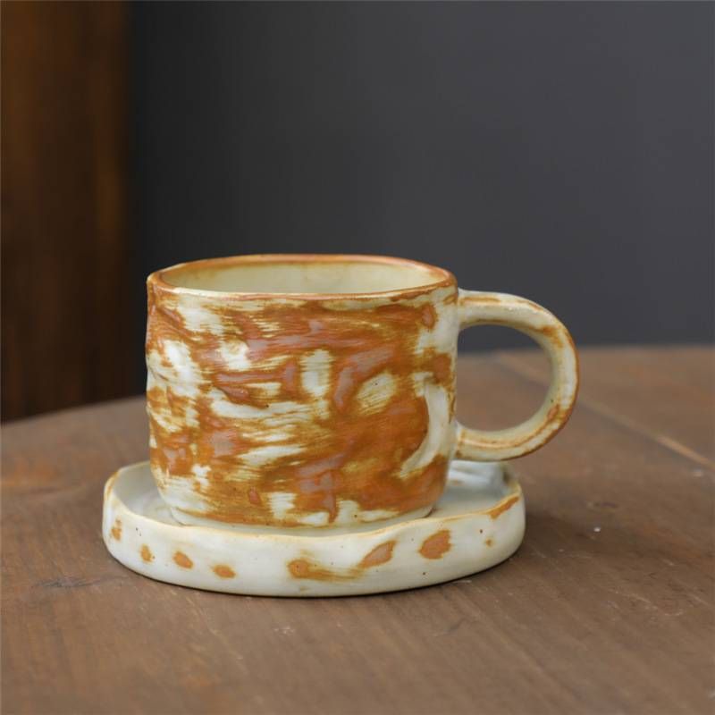 Retro Ceramic Cup Cross-border Mug Japanese Style Simple Afternoon Tea Cup Creative Stoneware Coffee Cup And Saucer Set_voghion.com