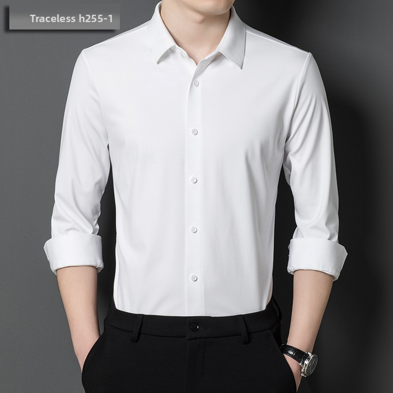 New Nylon Spandex Four Sided High Elastic Seamless Shirt For Men, Free Ironing White Inch Shirt, High End Business Men's Casual Shirt_voghion.com