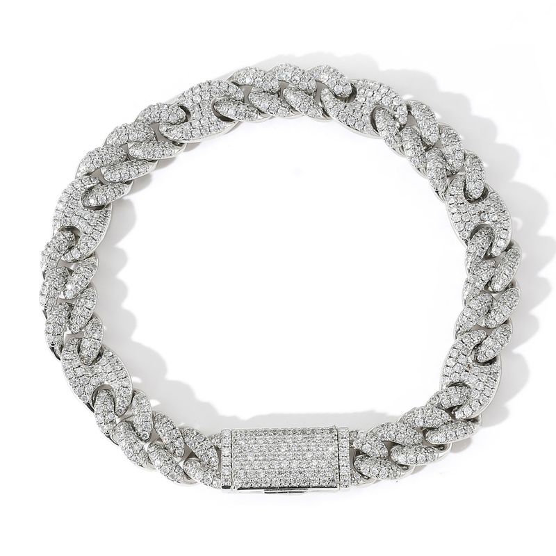 10mm Wide Three To One Pig Nose Micro Paved Zircon Cuban Chain Unisex Hip-Hop Bracelet_voghion.com