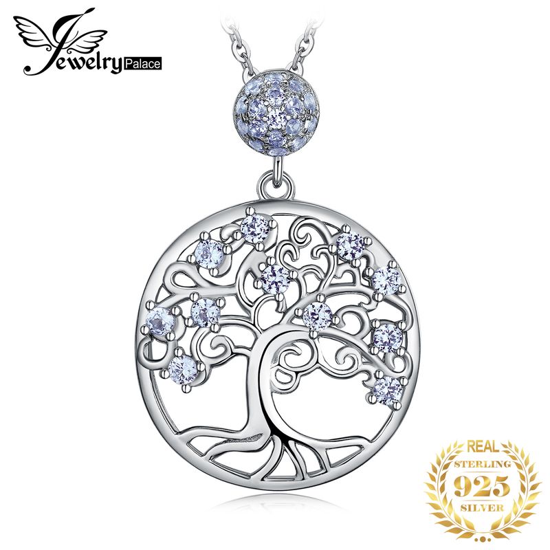 ŠperkyPalace Life Tree Created Blue SpinelStříbrný přívěsek s přívěskem, módní prohlášení, obojek s drahokamem bez řetízku_voghion.com