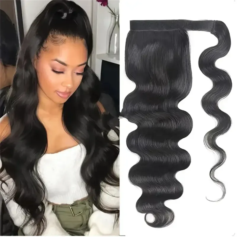 Extension coda di cavallo capelli umani Remy brasiliani colore naturale_voghion.com