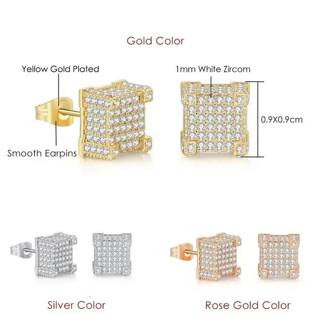 Stud Rock Hip Hop Iced Out Earring for Men Male Ice Studded Zircon Gold Color Piercing Ear Accessories Hiphop Trend_voghion.com