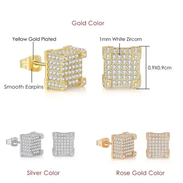 Stud Rock Hip Hop Iced Out Earring for Men Male Ice Studded Zircon Gold Color Piercing Ear Accessories Hiphop Trend_voghion.com