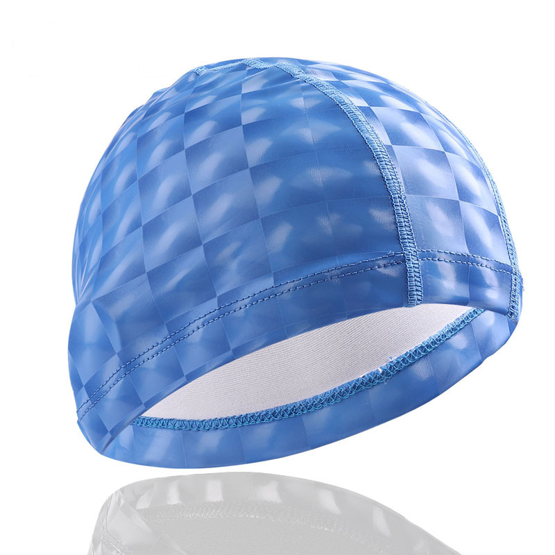 Gorro de natación con revestimiento de PU, impermeable, con forma de cubo de agua y protección para los oídos, no aprieta la cabeza, para hombres y mujeres adultos con cabello largo._voghion.com