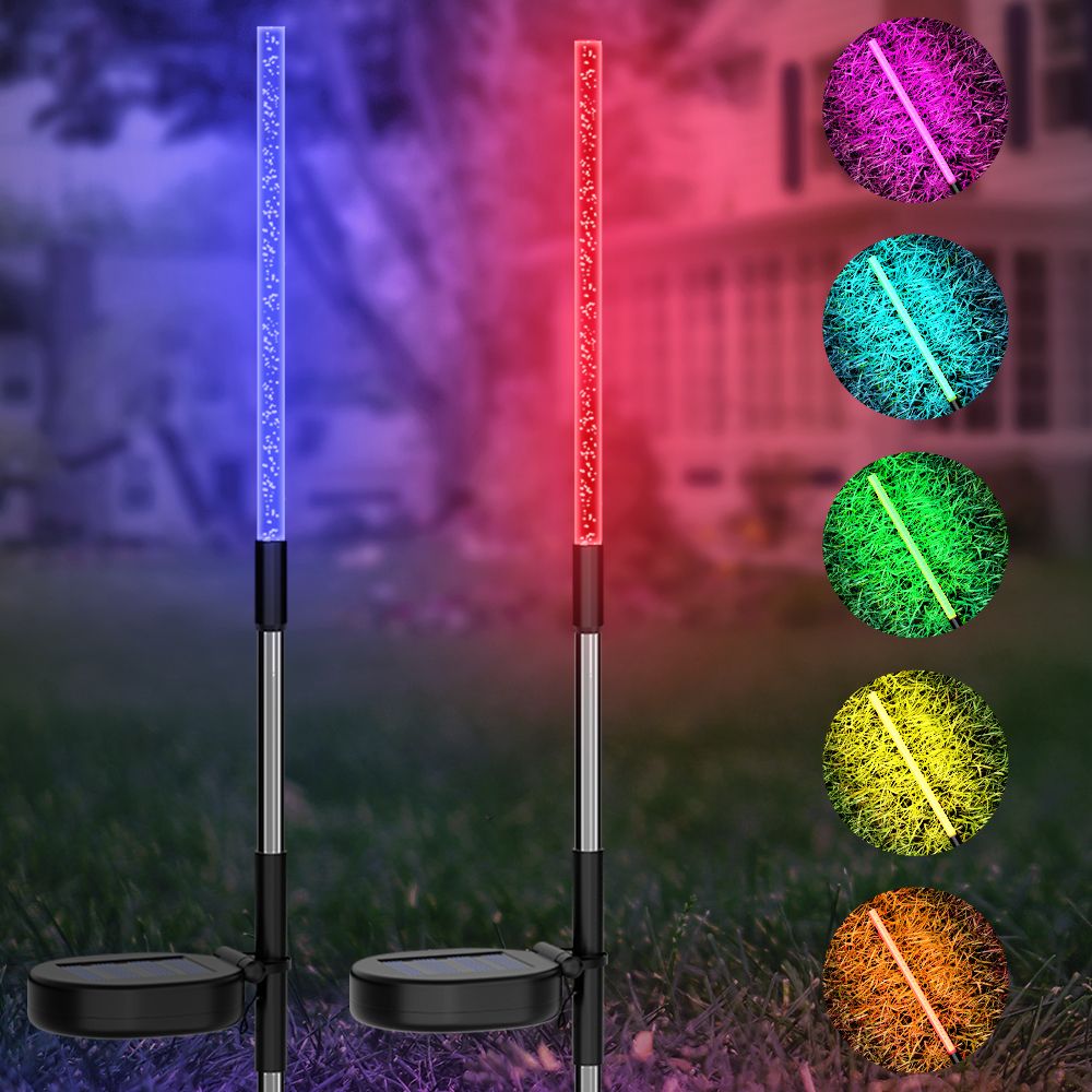 2 Pcs Solar Bubble Stake Light Outdoor - 7 Auto Color Changing, Waterproof Color Changing Solar Pathway Lights For Garden, Walkway, Yard, Patio Decors_voghion.com