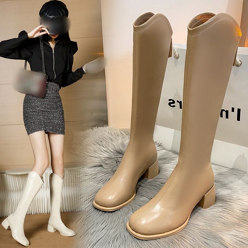 The Pure Autumn New Style Of Square-toed, Thick-heeled, High-heeled, Fashionable And Versatile Skinny High Boots_voghion.com