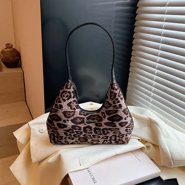 Women Suede Shoulder Leopard Print Hobo Zipper Closure Trendy Retro Handbag Work Shopping Bag_voghion.com