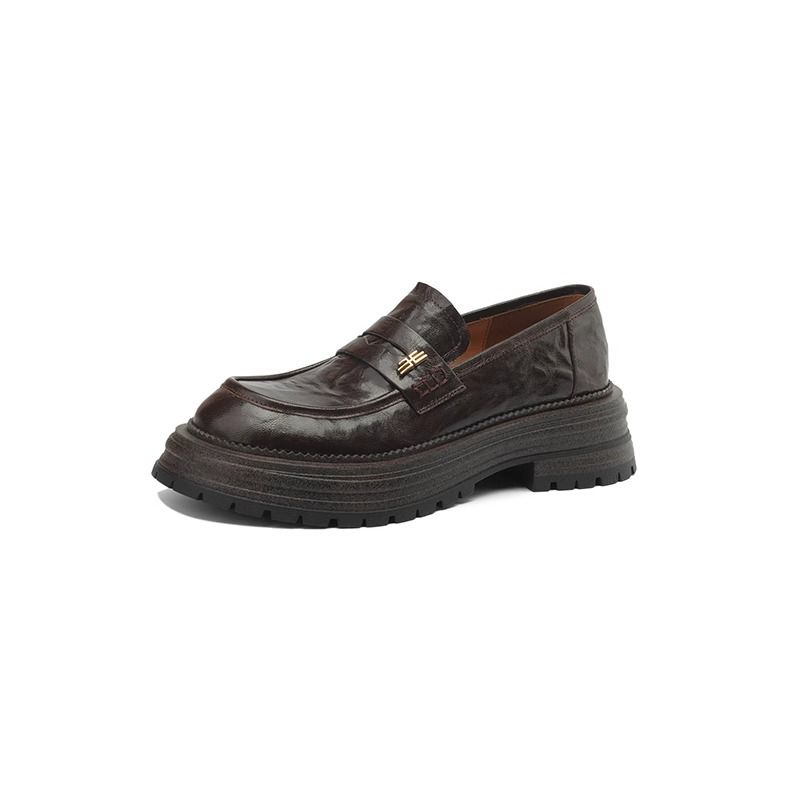 New leather single shoes for women vintage small leather shoes thick soled loafers_voghion.com