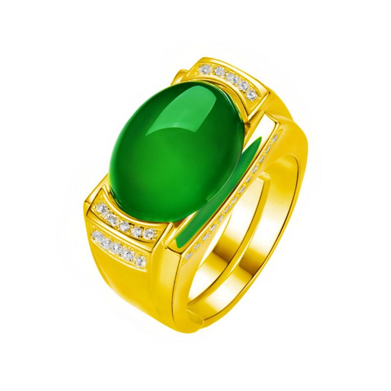 Anello aperto da uomo in agata verde e calcedonio, stile etnico di lusso, semplice e alla moda._voghion.com