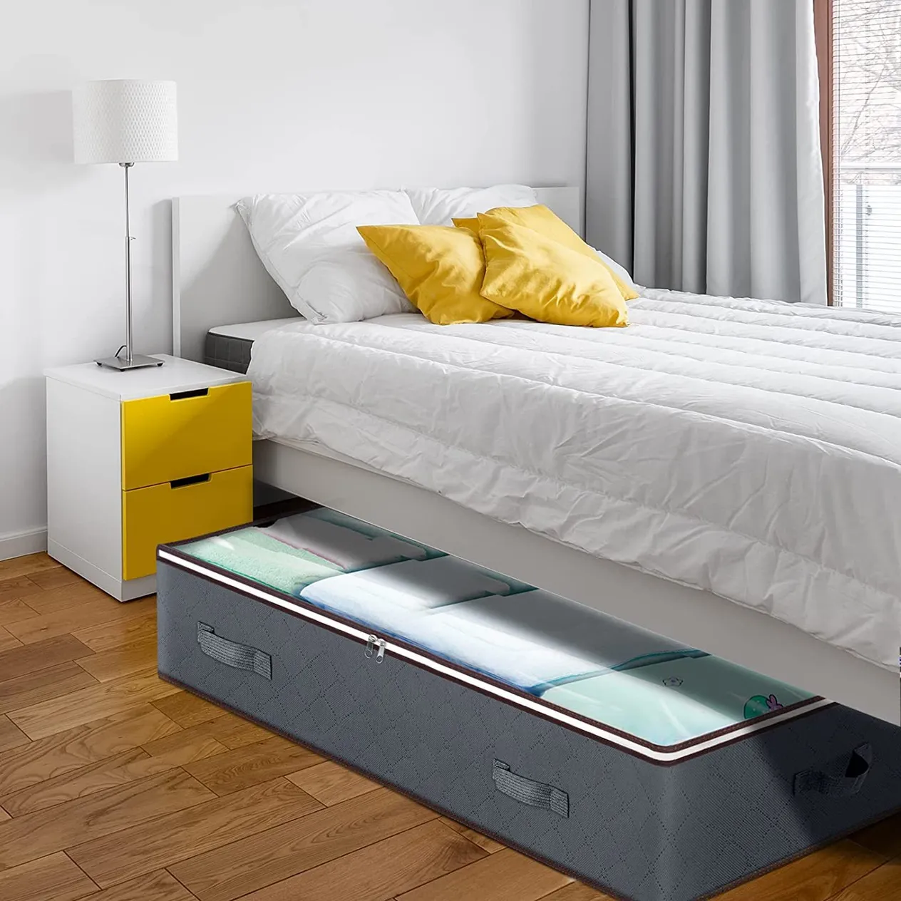 Boîte de rangement sous le lit, boîte de rangement transparente pour vêtements, sac de rangement pliable pour couette domestique_voghion.com