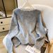 Women's Clothing Lace Stitching Sample Fashionable Elegant Lace Trim V-Neck Long Sleeve Cardigan Sweater For Women - Grey & Beige, One Size Fits All_voghion.com