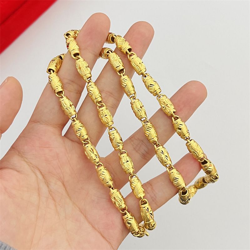 Collana con perle di fagiolo di ulivo cave placcate in oro Jin Yicheng, accessori moda per uomo e donna_voghion.com