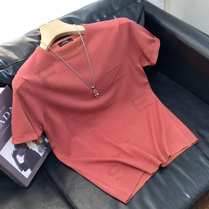 Herrenbekleidung Frühling und Herbst Heißer Stil Cool Atmungsaktiv Schlank Lässig Mode Strickpullover Herren Kurzarm T-Shirt_voghion.com