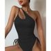New Style Solid Color Triangle Swimwear Women's Asymmetric One-Piece Swimsuit_voghion.com