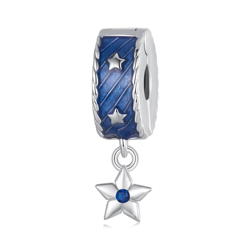 Denim Star Stopper Beads Charm Sterling Silver Charm_voghion.com