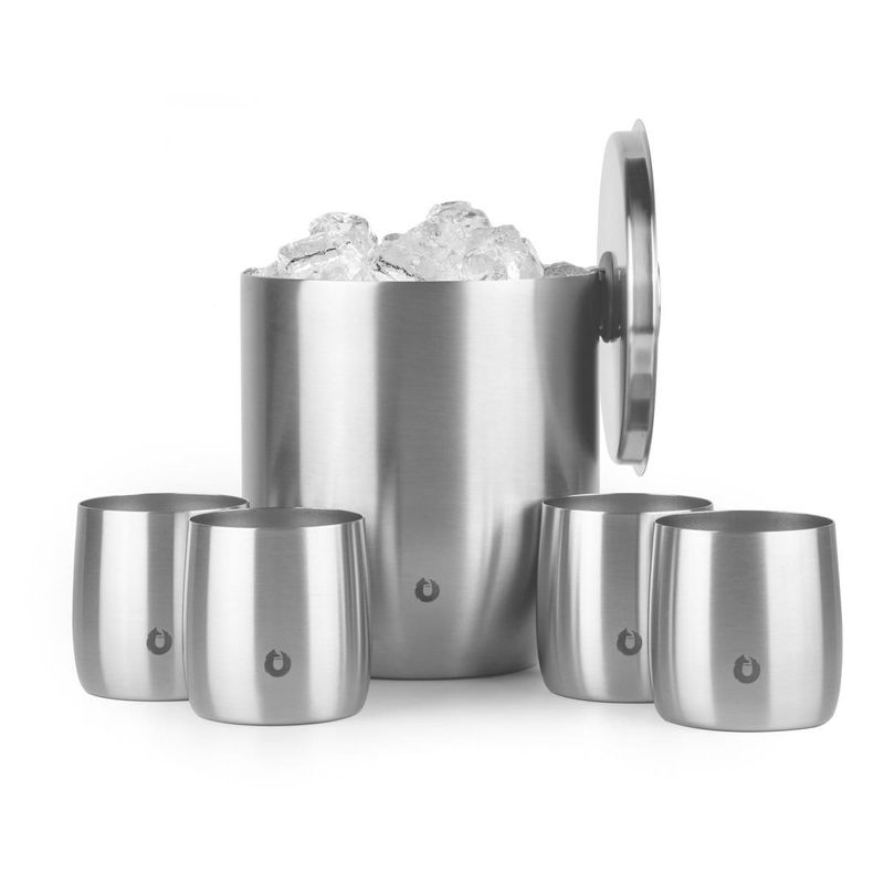 Stainless Steel Ice Bucket With Rocks Glass Set, Steel_voghion.com