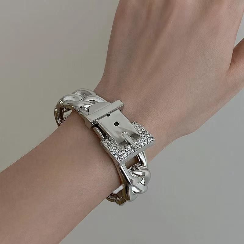 Light Luxury Style Metal Thick Chain Zircon Bracelet For Women, Unique Trendy High-end Fashion Heavy Craft Jewelry_voghion.com