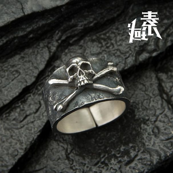 Anello aperto regolabile con teschio da motociclista hip-hop in stile punk_voghion.com