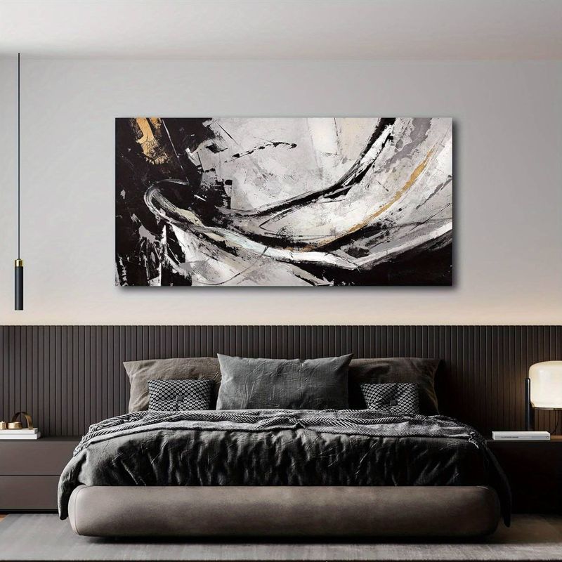 Modern Abstract Golden Wall Art Canvas Prints Painting- Elegant Black& Golden Canvas For Living Room, Bedroom, And Kitchen_voghion.com