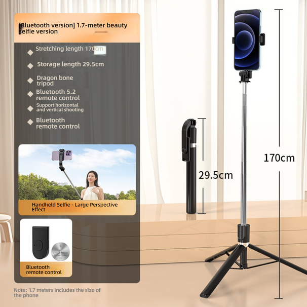 Ultra-Light 1.8m Bluetooth Selfie Stick With 360° Rotation, Tripod Stand & Remote Control – Compatible With Smartphones_voghion.com