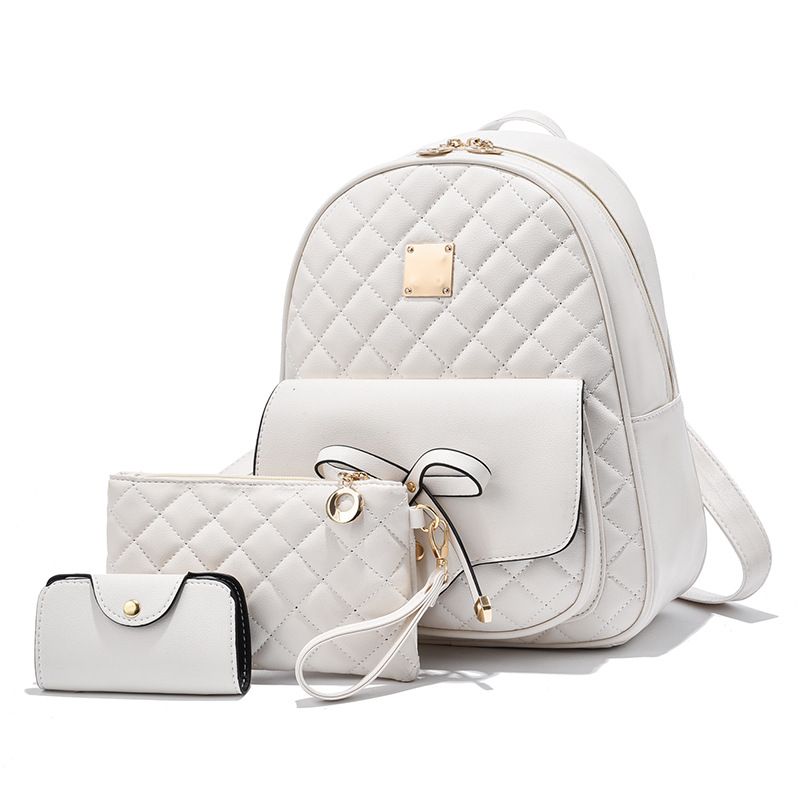Backpack  Set For Women Bow Backpack Trend Son Mother Diamond Check Backpack Three-piece Set_voghion.com