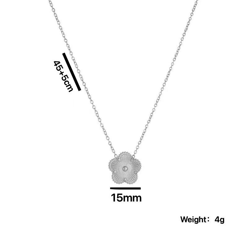 Minimalistisk temperament fem blomster smykkesæt, fire kløver laser titanium stål blomme blomst mode alsidig_voghion.com