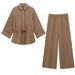 Women's Clothing Spring New Fashion Leisure Vertical Long Sleeved Lapel Shirt Trousers Suit_voghion.com
