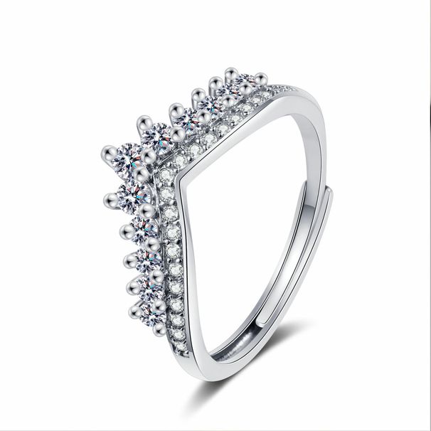 Anello da donna con corona in zircone e diamanti, semplice, classico, alla moda, con un senso elevato di eleganza e un look raffinato._voghion.com