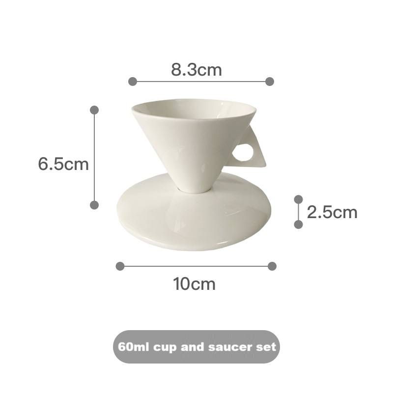 Coffee Cup Retro Ins Style Bone Porcelain Triangular Cone Cup Retro Ceramic Latte Cup And Saucer Set Bone Porcelain Coffee Cup_voghion.com