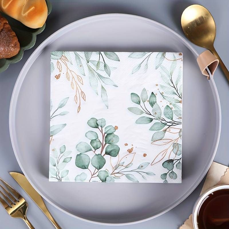 Botanical Print Paper Napkins – Premium 2-Ply Disposable Napkins (33x33cm, 20-Pack, 70g, Unscented, Eco-Friendly Wood Pulp)​_voghion.com