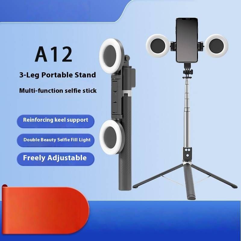 Bluetooth Selfie Stick Tripod With LED Fill Light, 1.7M Extendable Phone Holder For TikTok/YouTube, Anti-Shake & 360° Rotation (Black/Pink)_voghion.com