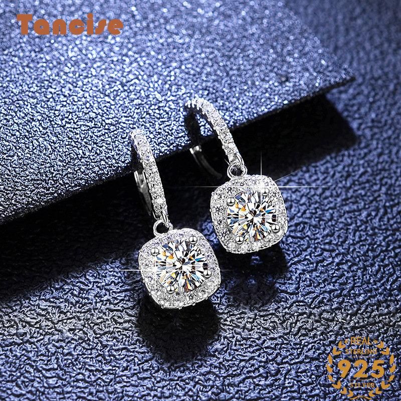 Tancise Moissanite sølv øredobber Drop øredobber for kvinner bryllupsfest gaver_voghion.com