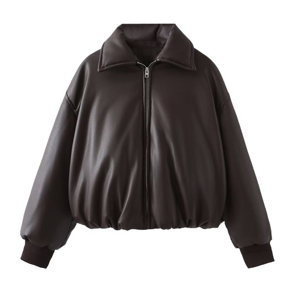 Sieviešu apģērbs 2024 rudens un ziemas jaunums interneta slavens olu baltums bieza silta īsa ādas kokvilnas jaka_voghion.com