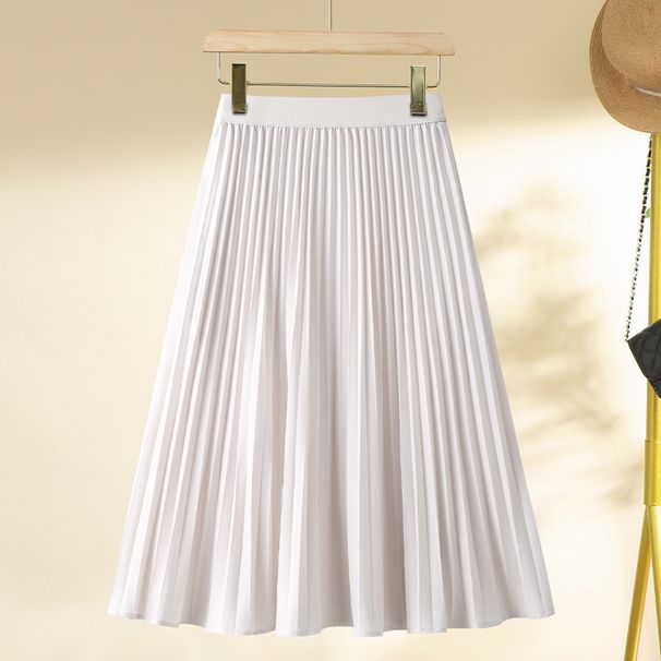 Gonna midi plissettata a trapezio da donna – Gonna fluida retrò primaverile con vestibilità attillata, colori assortiti_voghion.com