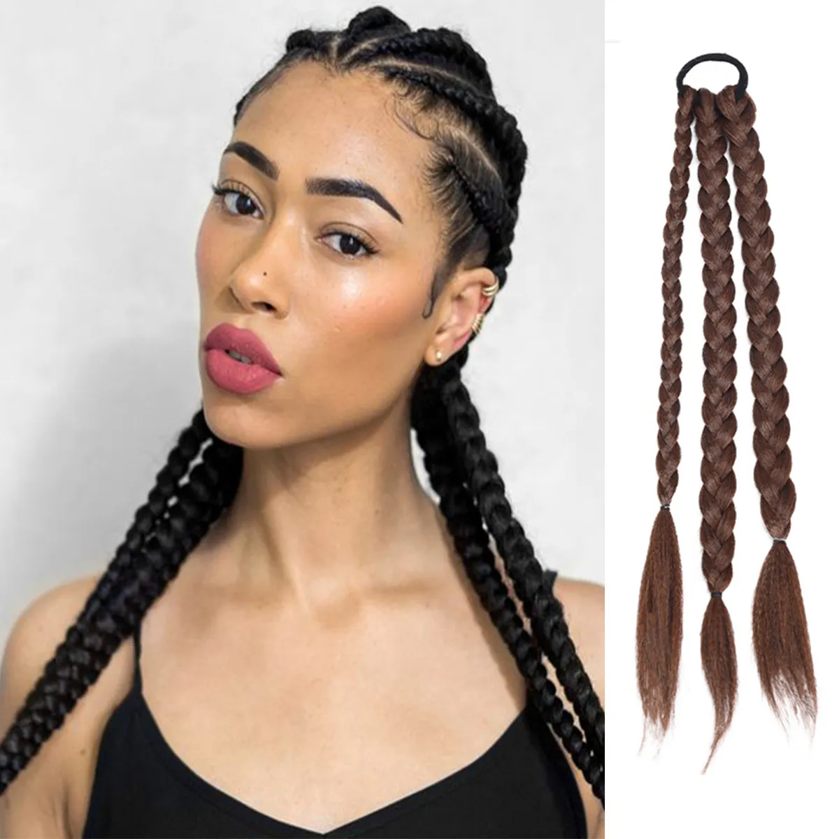 Modes sieviešu boksa bizes parūka ar augstu temperatūru, matēta, elastīga matu virve, zirgaste, trīs šķipsnu savīta bize, 45 cm/32 g_voghion.com