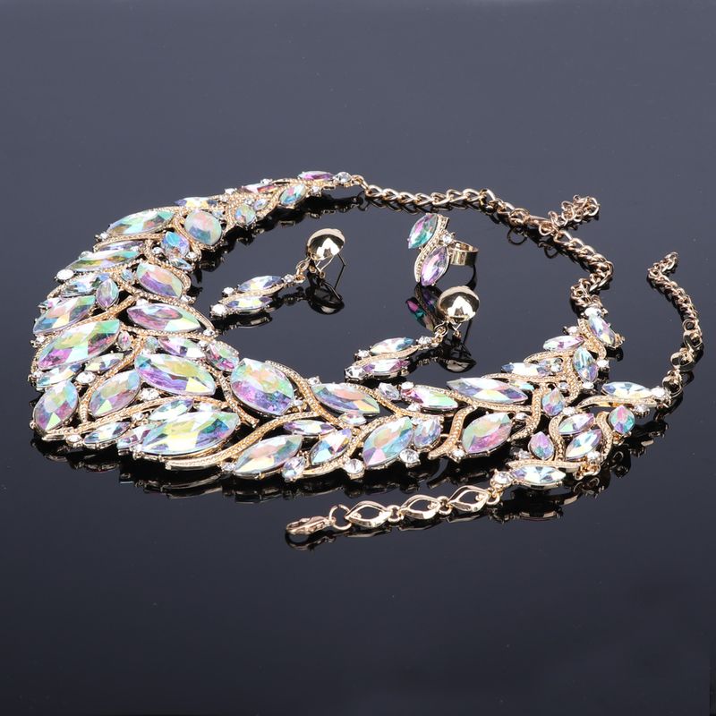 Conjuntos de joias femininas para festa de casamento com gema de cristal pingente colar brincos pulseira acessórios para anel_voghion.com