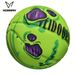 Pallone da basket in gomma n. 7 - Verde neon con logo V nero e macchie viola/nere, resistente, per allenamento indoor e outdoor_voghion.com