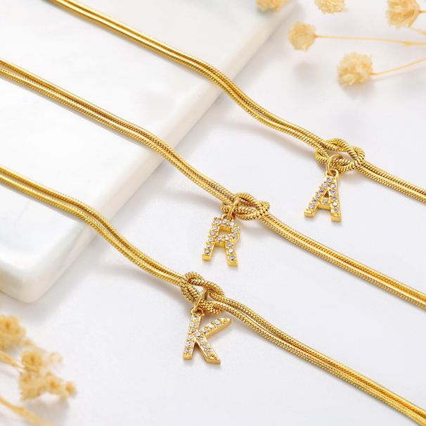 Bracelet en zircon avec 26 lettres, nœud concentrique, rond, os de serpent, bijoux d'amitié pour couple_voghion.com